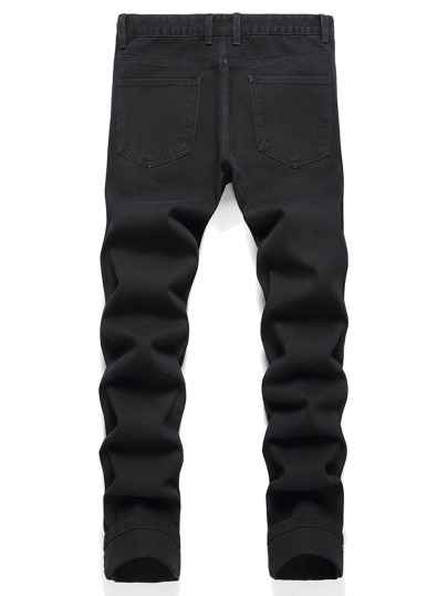 Guys Skull Print Ripped Jeans