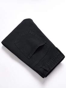 Men Skeleton Patched Pocket Zipper Ripped Jeans - Black - View 3