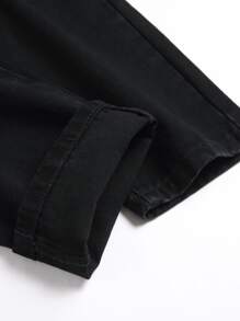 Men Skeleton Patched Pocket Zipper Ripped Jeans - Black - View 5