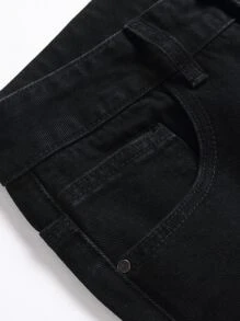 Men Skeleton Patched Pocket Zipper Ripped Jeans - Black - View 7