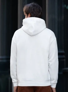 Manfinity VCAY Men's Loose Fit Hoodie With Letter Graphic, Kangaroo Pocket And Drawstring - White - View 2