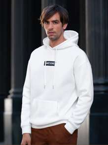 Manfinity VCAY Men's Loose Fit Hoodie With Letter Graphic, Kangaroo Pocket And Drawstring - White - View 3