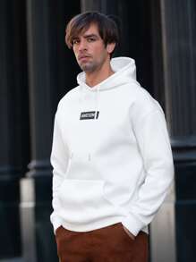 Manfinity VCAY Men's Loose Fit Hoodie With Letter Graphic, Kangaroo Pocket And Drawstring - White - View 5