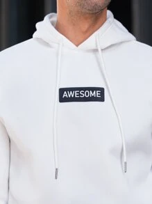Manfinity VCAY Men's Loose Fit Hoodie With Letter Graphic, Kangaroo Pocket And Drawstring - White - View 6