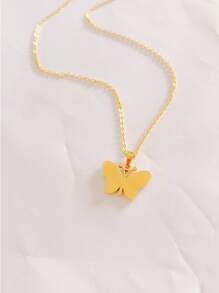 Butterfly Pendant Necklace - Yellow Gold - View 2