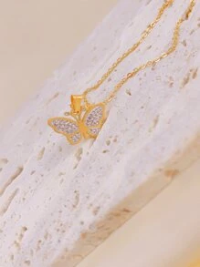 Butterfly Pendant Necklace - Yellow Gold - View 3