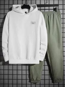 GENTILAND 男士標語圖案連帽衫和運動褲 - 彩色 - 查看 1