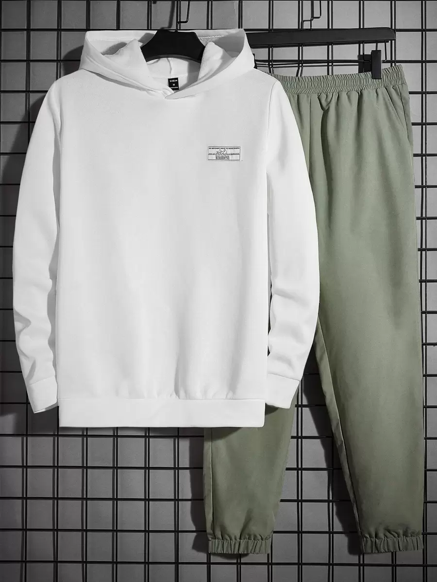 GENTILAND 男士標語圖案連帽衫和運動褲 - 彩色 - 查看 1