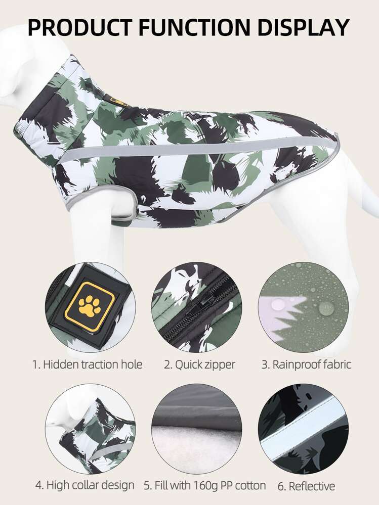 1 pieza Cazadora con patrón de camuflaje cremallera de mascota - Blanco y Negro - Añade 5