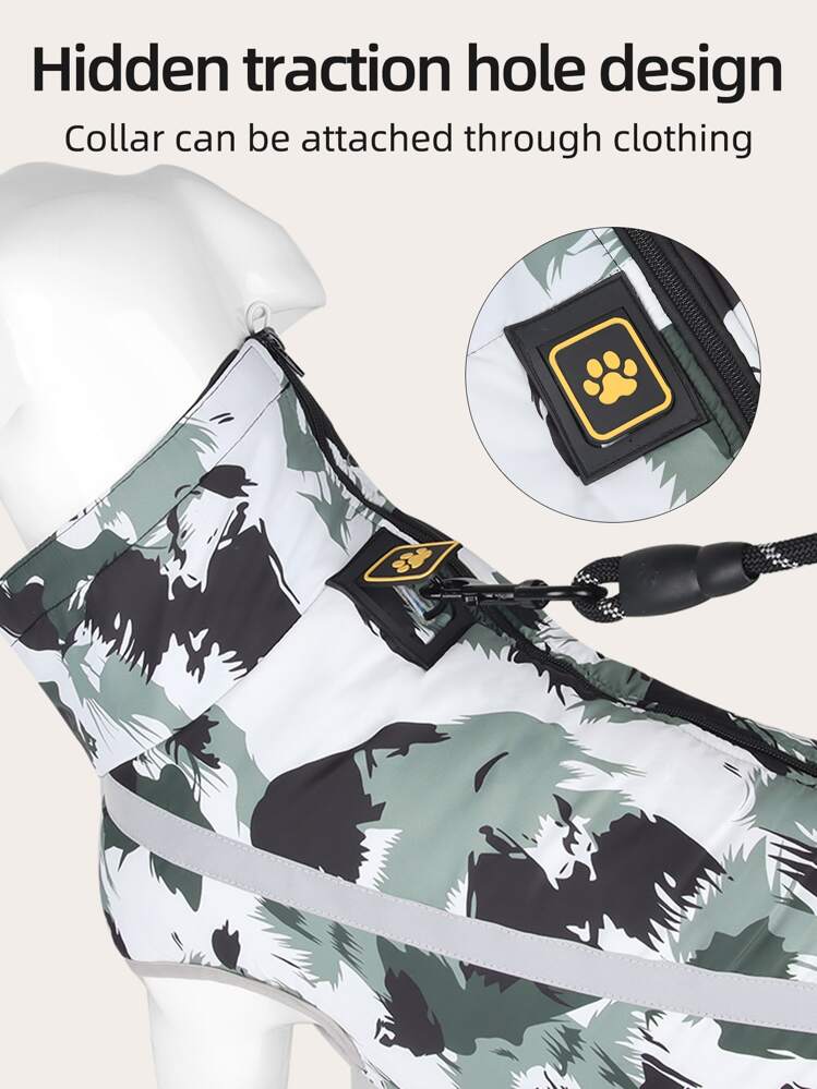 1 pieza Cazadora con patrón de camuflaje cremallera de mascota - Blanco y Negro - Añade 6