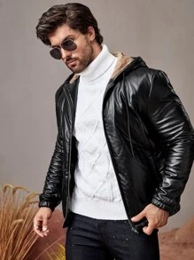 Manfinity Men Zip Up Teddy Lined Hooded Jacket - Black - View 3