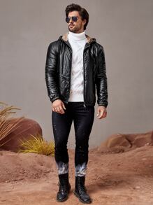 Manfinity Men Zip Up Teddy Lined Hooded Jacket - Black - View 6