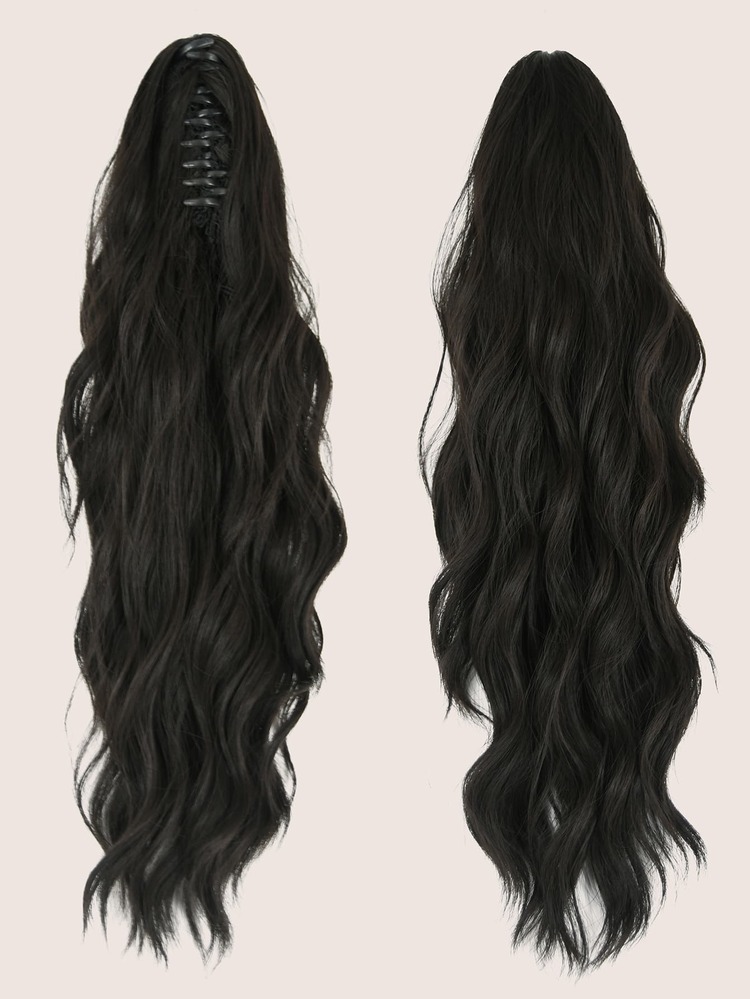 Medium Curly Ponytail Synthetic Hair Extension With Claw - Brown - View 7