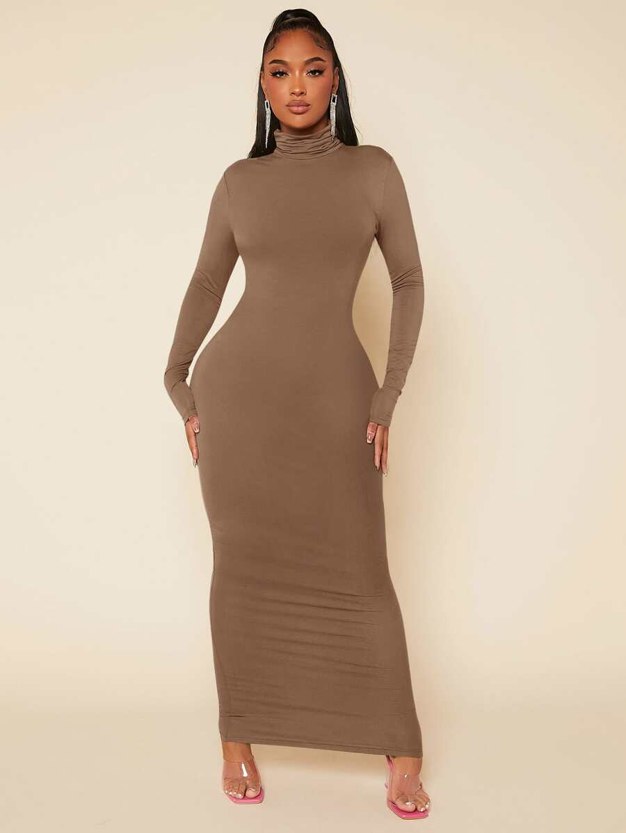 SHEIN SXY High Neck Solid Bodycon Dress