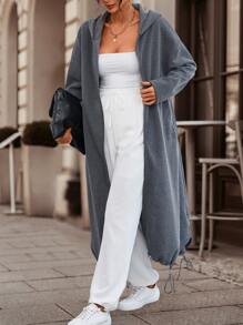 EMERY ROSE Drop Shoulder Drawstring Hem Zip Up Hoodie,Long Sleeve Tops Fall Sweatshirt - Dark Grey - View 4