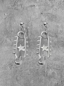 ROMWE Grunge Punk con diseño de estrella Pin de seguridad Pendientes largos - Plateado - Ver 1