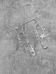 ROMWE Grunge Punk con diseño de estrella Pin de seguridad Pendientes largos - Plateado - Ver 3