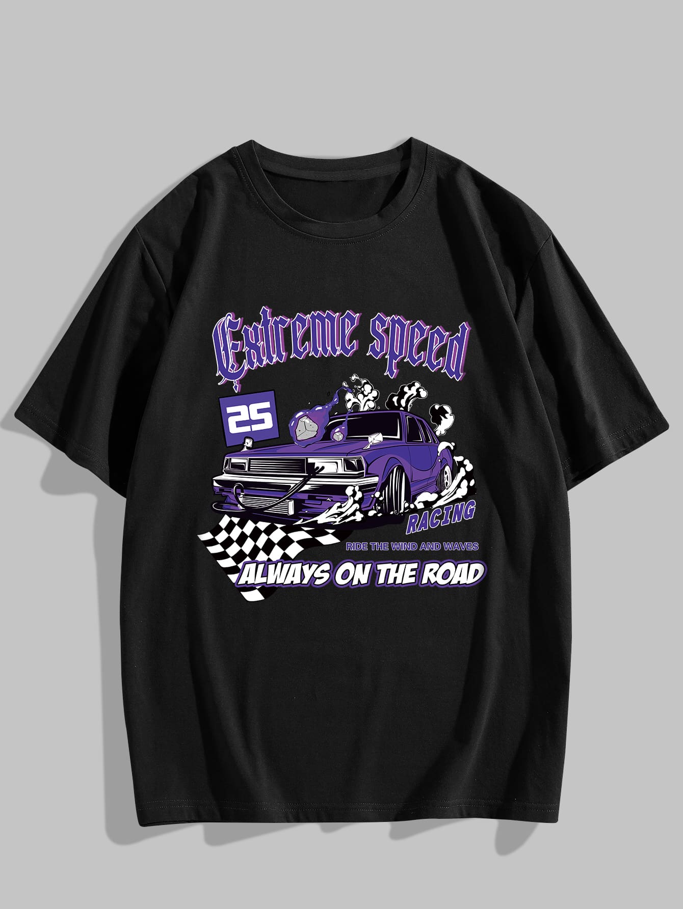 ROMWE MEN Guys Car And Letter Graphic Tee - Black - View 1