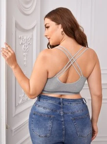 Plus Letter Graphic Crisscross Back Bralet - Light Grey - View 2