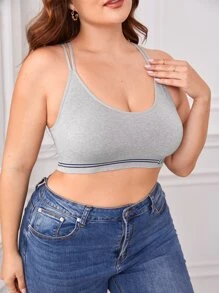 Plus Letter Graphic Crisscross Back Bralet - Light Grey - View 3