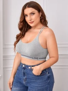 Plus Letter Graphic Crisscross Back Bralet - Light Grey - View 4