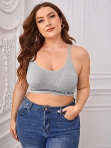 Plus Letter Graphic Crisscross Back Bralet - Light Grey - View 5