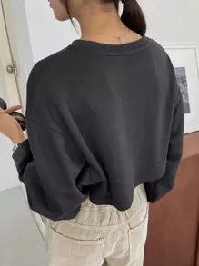 DAZY 纯色落肩超短款上衣（不含吊带背心）节日、秋季服装、返校服装长袖女式上衣