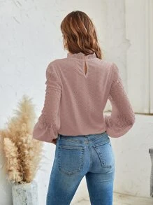 SHEIN Frenchy 拼接水溶蕾絲燈籠袖上衣 - 藕粉色 - 查看 2
