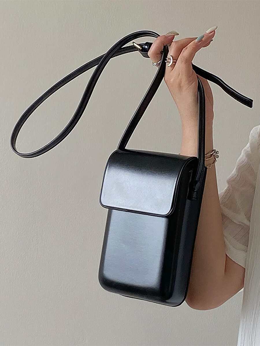 Mini Fashionable Versatile Vertical Shoulder Bag Crossbody Bag Waterproof Pu Leather Simple Solid Color Street Style Suitable For Girlfriend Gifts For Women/girls - Black - View 1