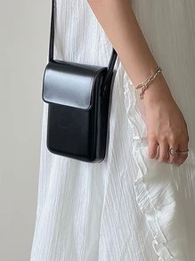 Mini Fashionable Versatile Vertical Shoulder Bag Crossbody Bag Waterproof Pu Leather Simple Solid Color Street Style Suitable For Girlfriend Gifts For Women/girls - Black - View 2