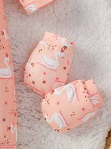 SHEIN 嬰兒女孩新生兒卡通圖形連身衣&帽子&圍嘴&手套