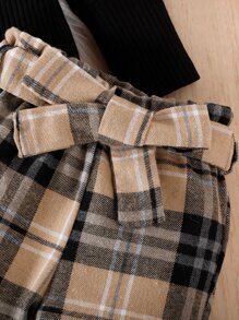 SHEIN Baby Girl Mock Neck Tee & Plaid Belted Pants, For Christmas - Multicolor - View 5