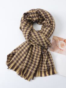 Houndstooth Pattern Raw Trim Scarf