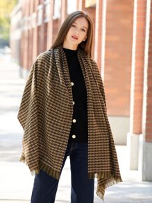 Houndstooth Pattern Raw Trim Scarf