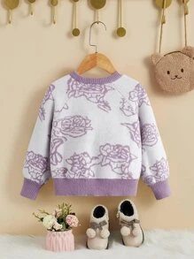 Toddler Girls Floral Pattern Frill Trim Raglan Sleeve Jumper - Multicolor - View 2