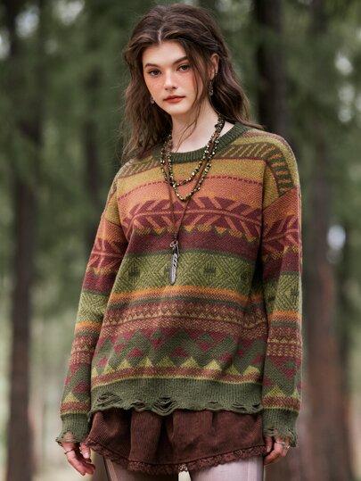 Hippie Jersey De Patrón Geo Y Hombros Caídos