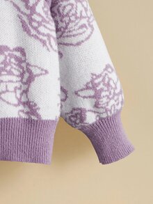 Toddler Girls Floral Pattern Frill Trim Raglan Sleeve Jumper - Multicolor - View 4