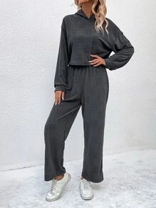 SHEIN LUNE Drop Shoulder Hoodie & Wide Leg Trousers - Grey - View 5