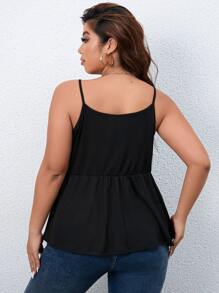 SHEIN Frenchy Plus Lace Trim Fake Button Peplum Cami Top - Black - View 2