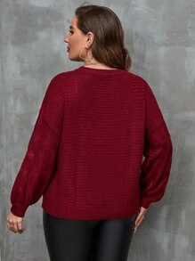 SHEIN LUNE Jersey de hombros caídos tejido de cable - Burdeos - Ver 2