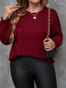 SHEIN LUNE Jersey de hombros caídos tejido de cable - Burdeos - Ver 3
