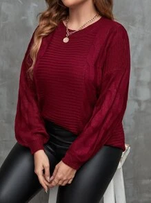 SHEIN LUNE Jersey de hombros caídos tejido de cable - Burdeos - Ver 4