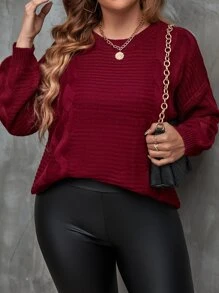 SHEIN LUNE Jersey de hombros caídos tejido de cable - Burdeos - Ver 5