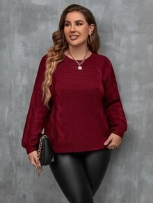 SHEIN LUNE Jersey de hombros caídos tejido de cable - Burdeos - Ver 7