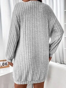 SHEIN LUNE Vestido sudadera de hombros caídos tejido de canalé - Gris Claro - Ver 4