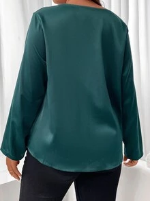 SHEIN Unity 大碼補丁貼口袋前紐扣襯衫 - 墨綠色 - 查看 2