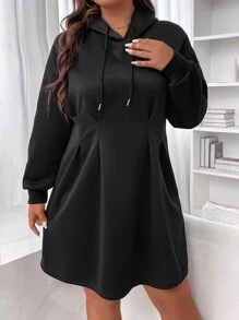 Flirla 大碼落肩袖抽繩連帽連衣裙