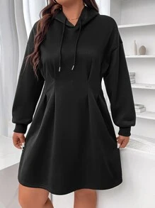 Flirla 大碼落肩袖抽繩連帽連衣裙