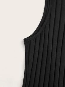 SHEIN EZwear 小高領高衩背心連衣裙 - 黑色 - 查看 3