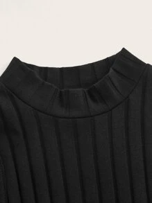 SHEIN EZwear 小高領高衩背心連衣裙 - 黑色 - 查看 5